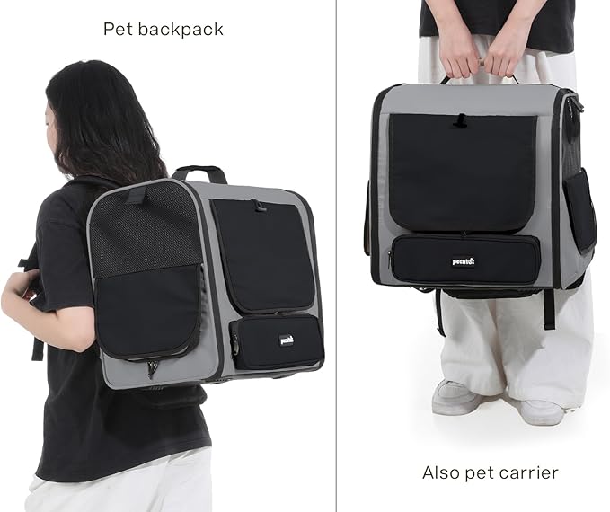 Pecute Cat Carrier Backpack Pet Carrier Backpack Widen Large Space, Stable Pet Backpack for Cat Small Dog, Ventilated Pet Backpack Miniature Dachshund Bag Suitable for Hiking, Camping Grey