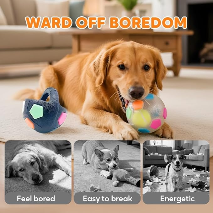 Calming Dog Toy & Fetch Ball, Interactive Squeaky Floating Kettlebell-Handle Toy for Dogs, Durable Tug-&-Chew, Bright Color for Active Pets, Relieves Anxiety & Promotes Playtime (White)