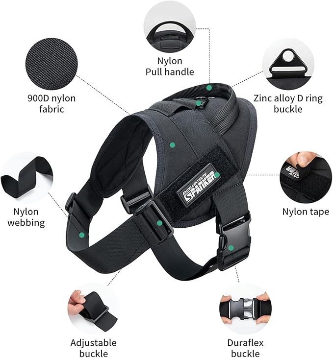 Excellent Elite SPANKERTactical Dog Vest Training Military Patrol Service Dog Harness Adjustable Nylon Dog Harness with Handle(Black-S)
