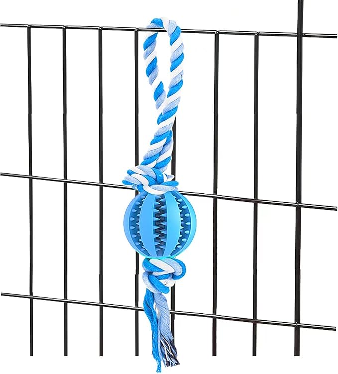 Interactive Dog Chew Toys Crate Training Aids for Puppies, Puzzle Treat Dispenser with Rope Dogs Toy Ball Reduce Stress Anxiety Peanut Butter Dog Food Treat Dispenser Toys (Blue)