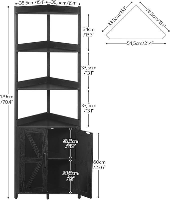 HOOBRO Corner Shelf With Storage, Tall Cabinet, 5-Tier Bookshelf Stand With Protective Fence for Living Room, Black BB78CJ01