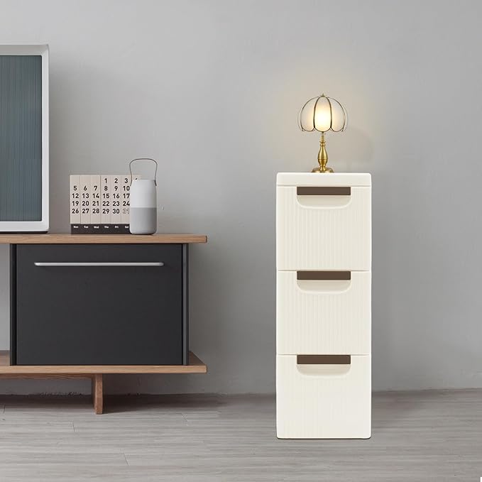 Narrow Storage Cabinet with Drawers, Rolling Storage Cart Organizer with 3 Drawers, Plastic Dresser, Mobile Utility Cart on Wheels for Bathroom Kitchen Bedroom Office Classroom (3-Drawers)
