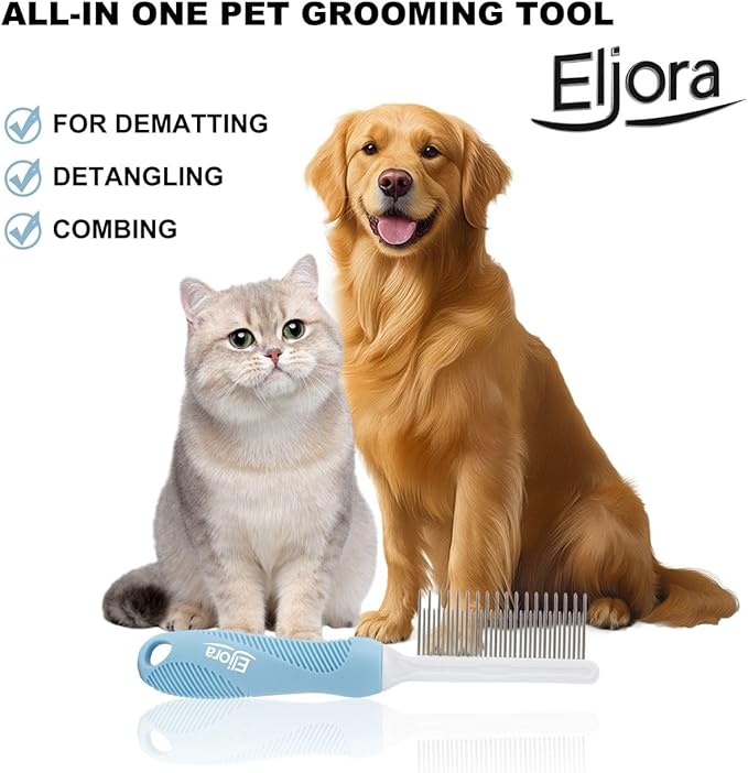 Pet Grooming Glove & Dematting Comb Set – Anti-Slip Handle Deshedding Comb+ Gentle Massage Glove (Pair) for Dogs & Cats (Comb)