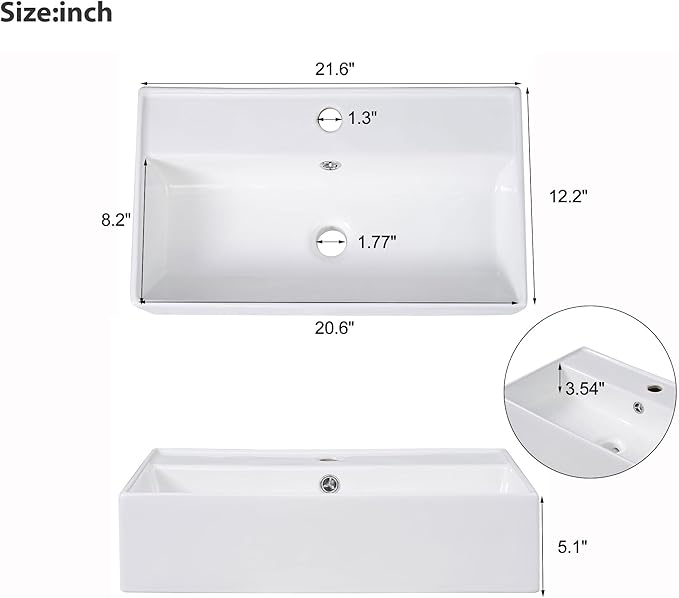 Favfurish 21.6" Bathroom Vanity with Rectangle Ceramic Vessel Sink Combo,Freestanding Right Side Storage Cabinet W/Soft-Close Doors,Assembled Quickly,for Small Spaces,White