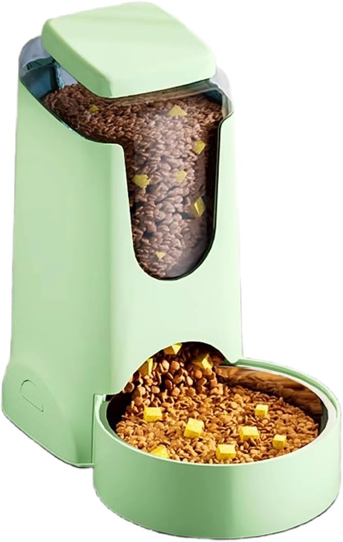 Hamiledyi Gravity Dog Feeder 2.8L Pets Automatic Food Dispenser with Stainless Steel Bowl for Puppy Cat Rabbit Large Capacity (Light Green)
