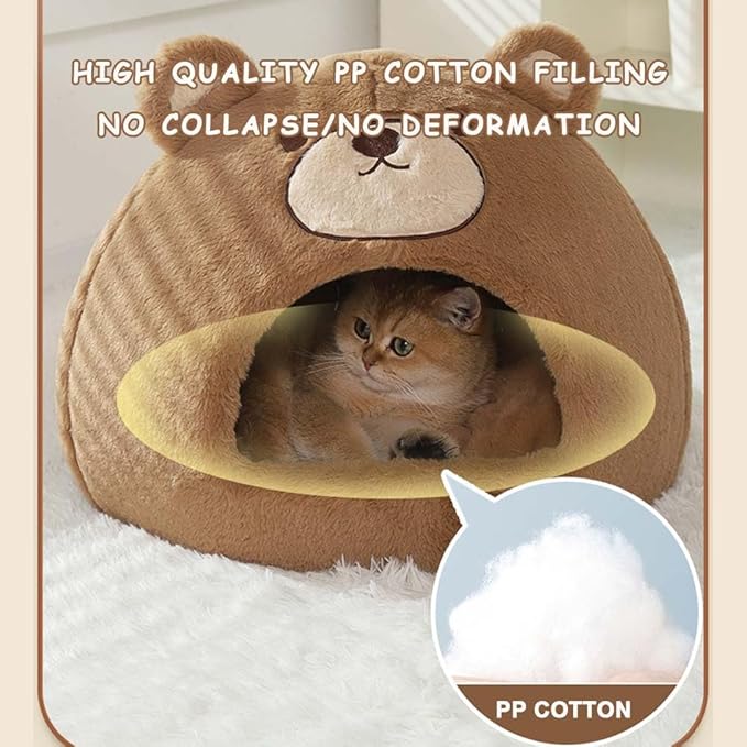Cat Beds for Indoor Cats - Cute Cat Bed Cat Cave Bed ，Soft Calming Pet Bed with Removable Washable Cushioned Pillow，Cat Hideaway for Kitten&Puppy,Small Dog (Bear，M)