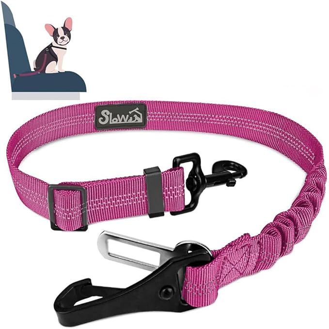 SlowTon Dog Seat Belt, Adjustable Dog Safety Belt Leash, 2 in 1 Latch Bar Attachment Dog Car Seatbelt with Elastic Nylon Bungee Buffer, Reflective Nylon Belt Tether (FU)