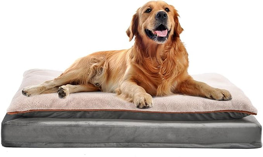 Amazon Basics Dog Bed with Cooling Gel Memory Foam, Pressure-Relief Support for Dogs up to 120lbs, Non-Slip Bottom, Machine Washable Cover, Giant Sized (48" x 36"), Grey