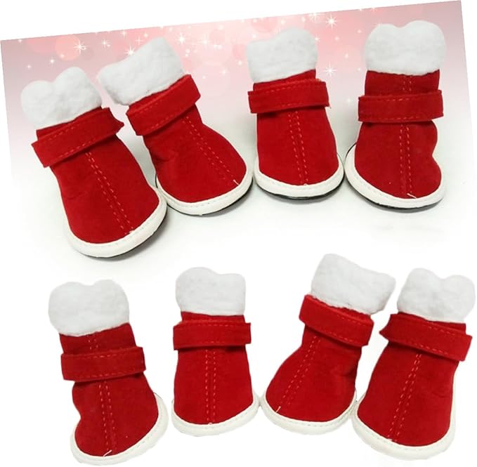 4Pcs Pet Dog Winter Shoes Red Windproof Booties Anti-Slip Paw Protectors for Dogs Outdoor Snow Mud Protection
