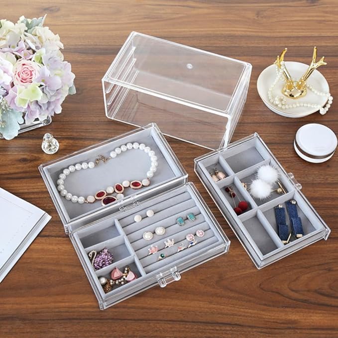 Acrylic Makeup Organizer Box 3 Layers Jewelry Storage Case for Cosmetics and Accessories for Vanity Table and Bedroom Display