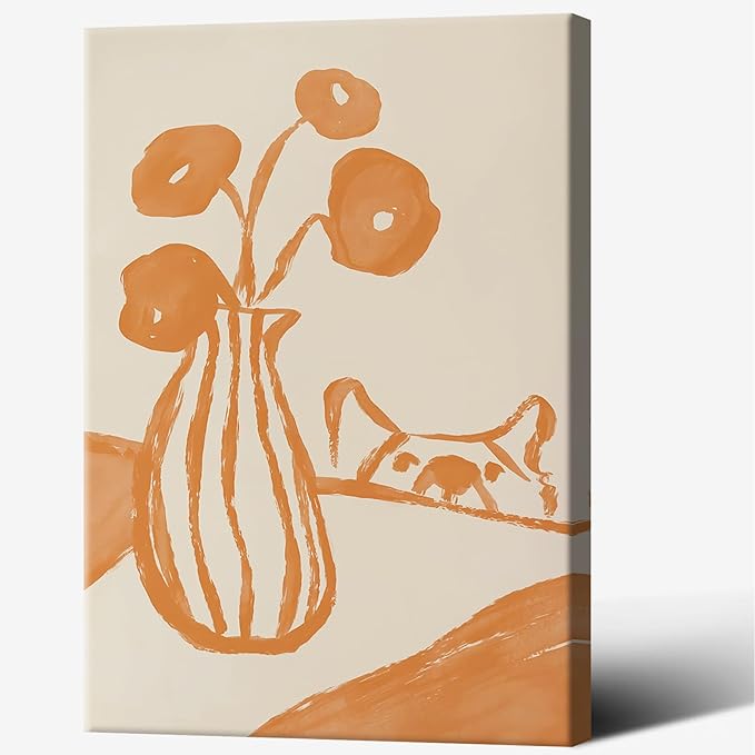 Funny Sneaky Dog Poster Retro Still Life Kitchen Canvas Wall Art Modern Abstract Floral Watercolor Animal Prints Painting For Living Room Kitchen Dining Room Wall Decor 8x12in Wrapped Canvas