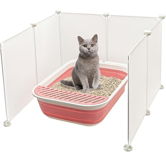 VCEPJH Cat Litter Box Enclosure Splash Guard Extra Large High Wall Pee Shields DIY Privacy Screen for Litterbox Barriers L24 xW22.8xH15.7 in White (Kitty Boxes Not Included)