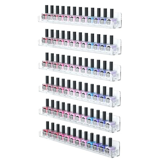 FEMELI Nail Polish Wall Rack: 6 Shelves 15 Inch Clear Acrylic Nail Polish Organizer for 66-90 Bottles Multi-Purpose Acrylic Floating Shelves (15 Inch, Clear) | 66-90 Bottles, Multi-Purpose
