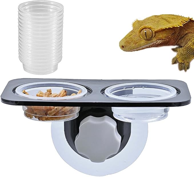 Crested Gecko Feeding Ledge [Non-Suction Cup], with 30 pcs 0.5oz Food Cups, Reptile Food Bowls and Water Dish for Lizard Or Other Small Pet Amphibian Feeder Ledge Accessories Supplies