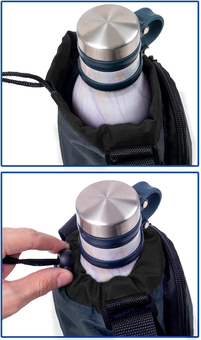 Trail maker Water Bottle Carrier Bag with Strap, Phone Pocket for Walking, Runs, Bike, Stainless Steel, Glass, Plastic