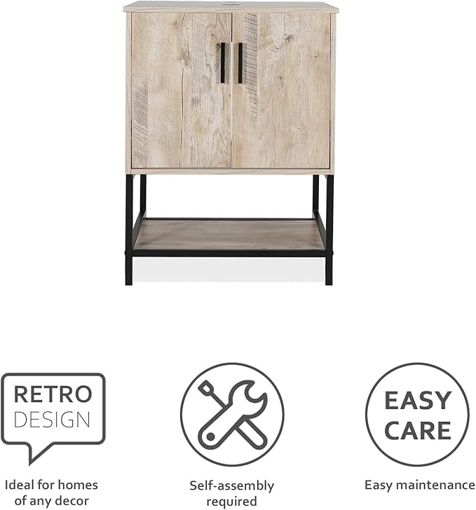 eclife 24" Bathroom Vanity Sink Combo Modern Metal Stand Cabinet W/Bottom Shelf White Shell Vessel Sink & Water Save Faucet & Pop Up Drain, Oak (T54)