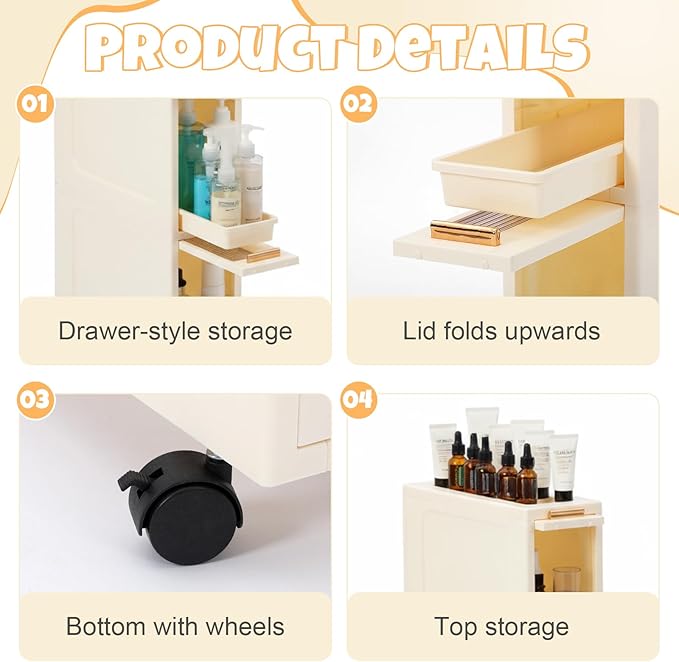 Weysat Narrow Bathroom Storage Cabinet with Wheels Slim Storage Organizer with Transparent Doors and Shelves for Small Space, Bathroom, Bedroom, Kitchen(5 Tiers)