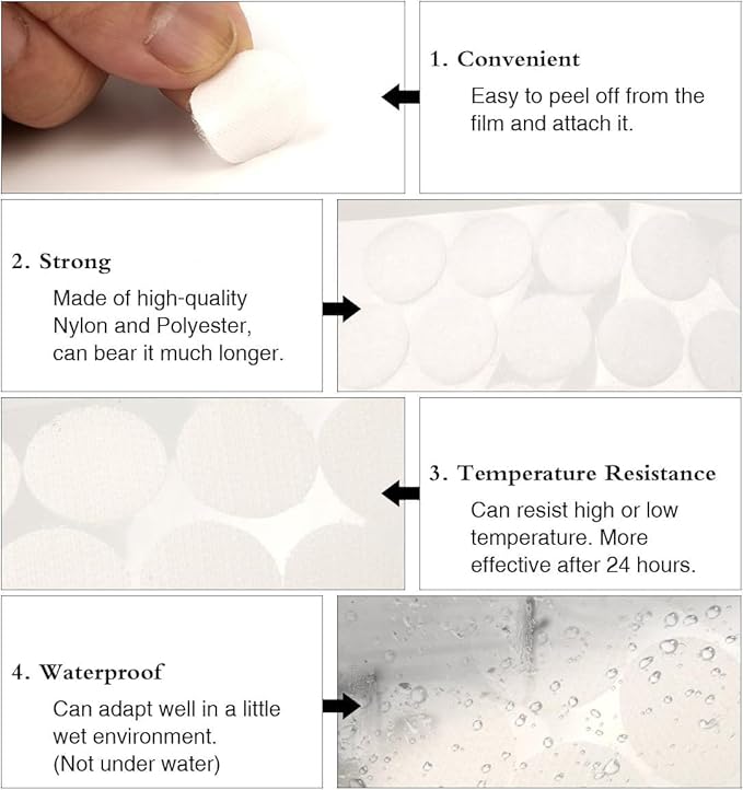 1600pcs (800 Pair Sets) 15mm Diameter Sticky Back Hook, Self Adhesive Dots Loop Tapes for DIY Crafts Office Classroom (White)