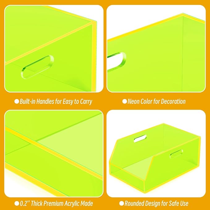 Gelite Stackable Storage Bins Open Front Organizer Bins with Handles Acrylic Storage Container for Pantry Kitchen Cabinet Bathroom Closet Office Organization, 11.4x7.5x5.1'', Neon Green
