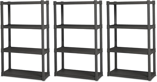 Sterilite 3-Pack 4 Shelf Unit, Heavy-Duty Shelving Storage and Utility Rack - Standing Plastic Organizer Shelves for Kitchen, Bathroom, and Garage