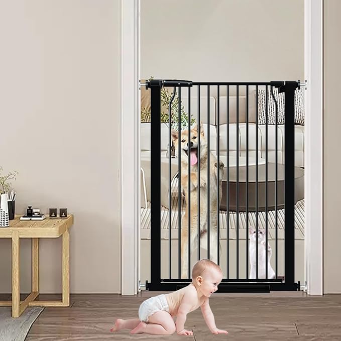 40.55" Extra Tall and Wide Baby Gate, 76.8-79.5 in Gates for Dogs Indoor with Door, Walk Through Long Pet Gate for Large Openings, Pressure Mounted Child Safety Gate for House Kid, Black