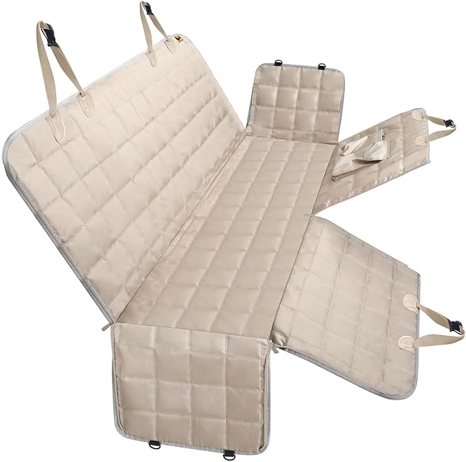 XLarge Dog Car Seat Cover for Back Seat Dog Seat Cover Hammock for Truck SUV - Waterproof Pet Car Seat Protector for Backseats Beige XL