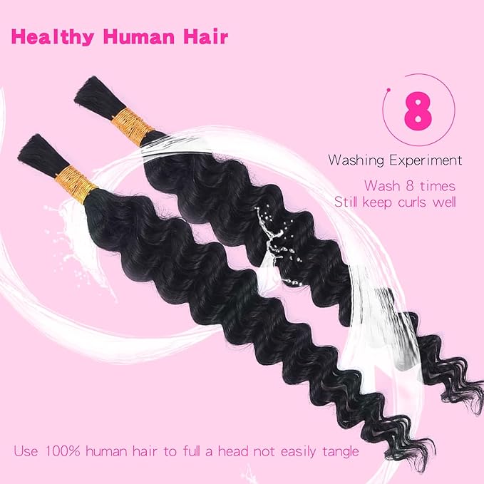 Selina Human Braiding Hair Bundle 50g Loose Deep Bulk Micro Braiding Hair Deep Wave Bulk Human Hair For Braiding Natural Black Color (Loose Deep, 22inch)