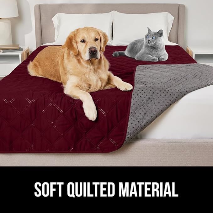 GORILLA GRIP Waterproof Dog Blanket, 82x102 Couch Cover for Dogs Washable, Protects Sofa, Furniture, Crate, Car, RV Essentials Pet Supplies, Tear and Slip Resistant Leakproof Cushion Cover, Burgandy