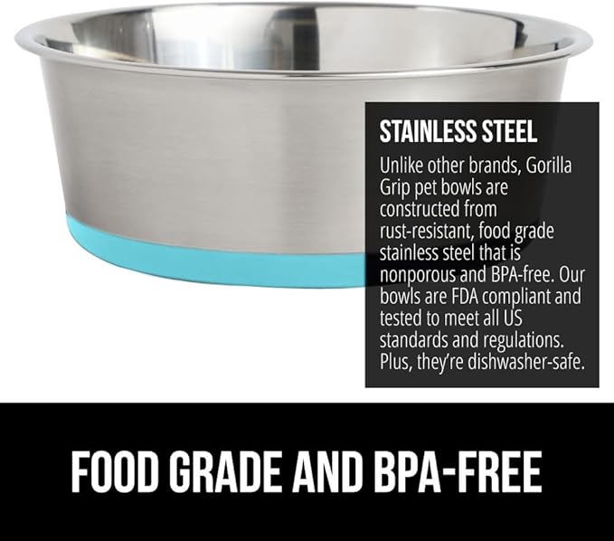 Gorilla Grip Dog Bowl Set of 2 and Slow Feeder Dog Bowl, Pet Bowls 2 Cups Stainless Steel, Pet Bowls 2 Cups Prevent Overeating, Both in Turquoise, 2 Item Bundle