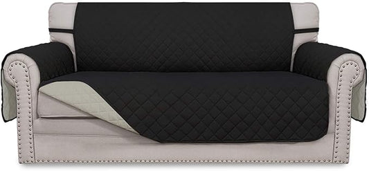 Easy-Going Sofa Slipcover Reversible Loveseat Sofa Cover Couch Cover for 2 Cushion Couch Furniture Protector with Elastic Straps for Pets Kids Dog Cat (Oversized Loveseat, Black/Beige)