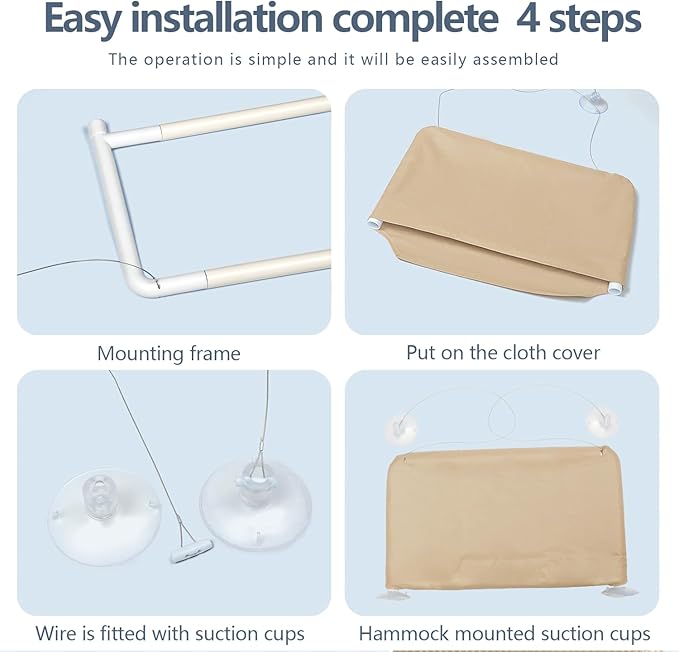 Cat Window Perch with Strong Suction Cups, Cat Window Hammock, Durable Steel Frame, Bite-Resistant Oxford Cloth, Easy Assembly for Smooth Surfaces (Khaki, one Size)