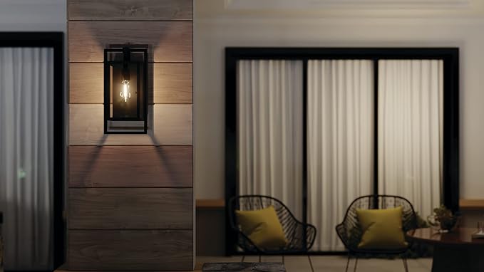 Kichler Goson 16" Outdoor Wall Light in Black, 1-Light Modern Exterior Wall Lantern with Clear Glass for Porch, Patio, Garage, (16" H x 8" W x 7" L), 59086BK