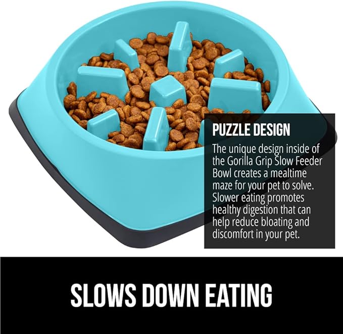 Gorilla Grip Dog Bowl Set of 2 and Slow Feeder Dog Bowl, Pet Bowls 2 Cups Stainless Steel, Pet Bowls 2 Cups Prevent Overeating, Both in Turquoise, 2 Item Bundle