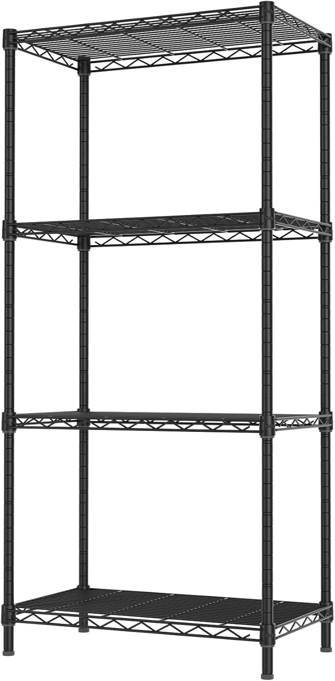 4 Tier Adjustable Storage Shelves,Heavy Duty Metal Utility Shelf 600LBS Capacity,Wire Shelving Unit Organizer Rack for Home Kitchen Office BathroomM Pantry Room 12" D x 22" W x 44" H Black