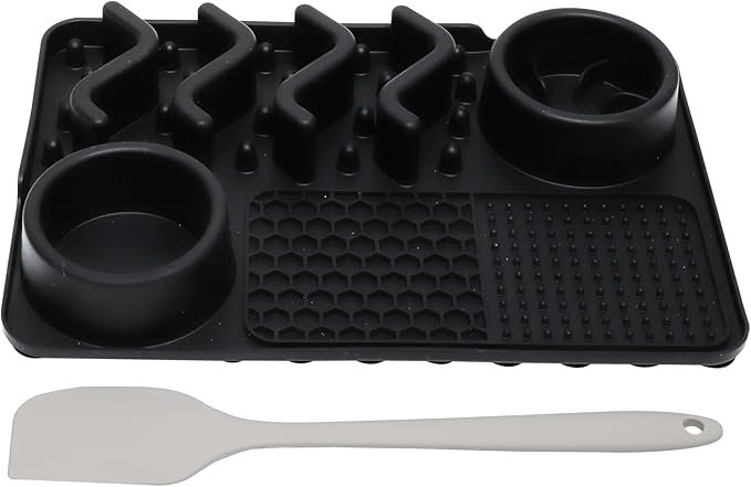 Dog Lick Mat with Bowls & Spatula, Slow Feeder Licking Tray for Dogs, Anxiety Relief Enrichment Mat, Food-Grade Silicone, Non-Slip, Dishwasher & Freezer Safe