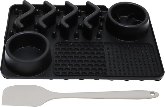 Dog Lick Mat with Bowls & Spatula, Slow Feeder Licking Tray for Dogs, Anxiety Relief Enrichment Mat, Food-Grade Silicone, Non-Slip, Dishwasher & Freezer Safe
