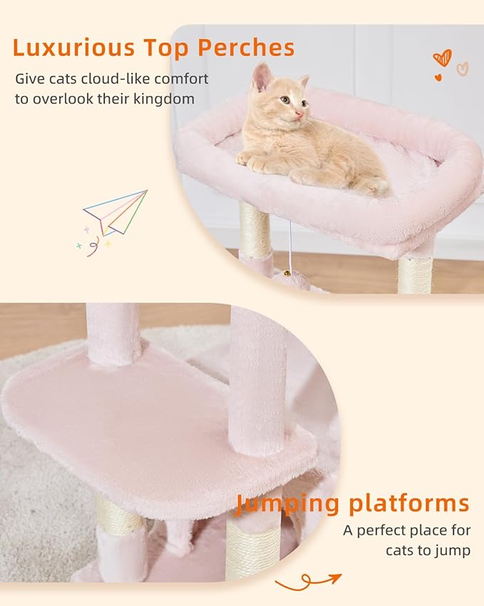 Taoqimiao Cat Tree,39.4-Inch Cat Tower for Indoor Cats,Suitable for Kittens with Luxurious cat condo with Soft Hammock and Luxurious Perch MS027P Jelly Pink