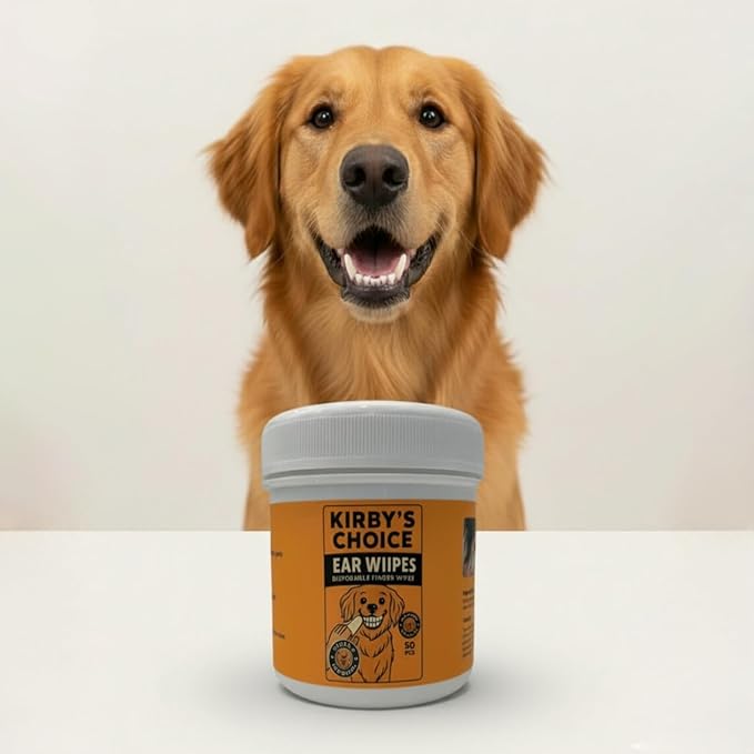 Kirby's Choice Dog Ear Finger Wipes 50 Ct – Gentle & Safe Ear Cleaner for Dogs & Cats – Removes Wax, Dirt & Odor – Helps Prevent Ear Infection & Itching – Vet-Approved Pet Ear Cleaning Wipes