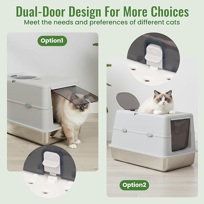 Stainless Steel Cat Litter Box, Extra Large Enclosed Heavy Duty Metal Litter Box with Odor Locking & Leak-Proof, Easy Clean Non-Stick Anti-Splash High Sides Litter Box for Multi-Cat & Big Cats (Gary)