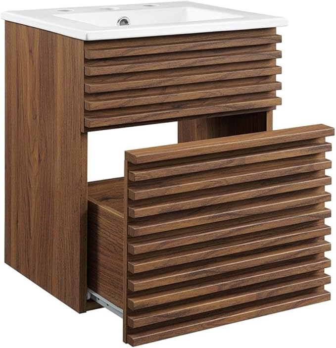Modway Render 18" Wall-Mount Bathroom Vanity in Walnut White