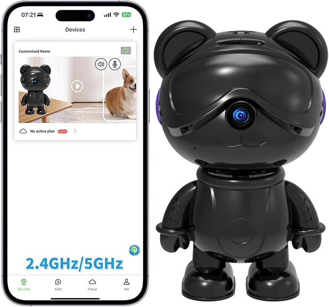 Cute Bear 2K Home Security Camera – Motion Monitor, Baby Cry Detection,Privacy Mode,5G Dual-Band,Pan & Tilt,Night Vision,24/7 Recording,2-Way Audio,Compatible with Alexa & Google Assistant