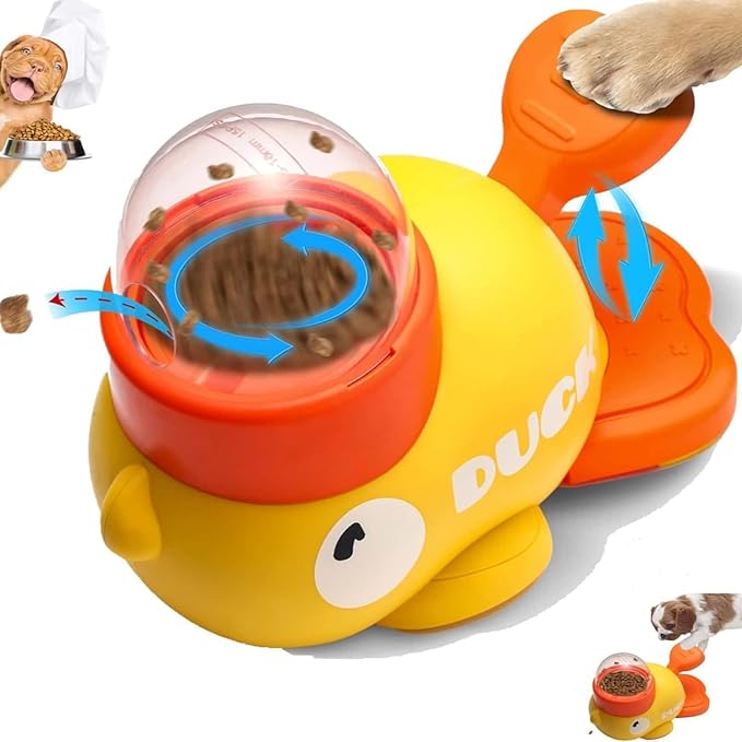 Duck Treat Dispenser Interactive Slow Feeder Puzzle Toy for Dogs and Cats, IQ Training Pet Enrichment Toy with Adjustable Openings(White)