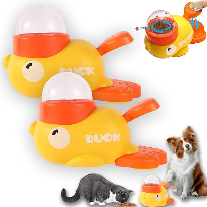 Dog Feeder Puzzle Toy Duck, 2-in-1 Durable Duck Treat Dispenser for Dogs Toy Interactive, Food Puzzle Slow Press and Get Pet Feeder for Dog & Cat (Yellow*2)