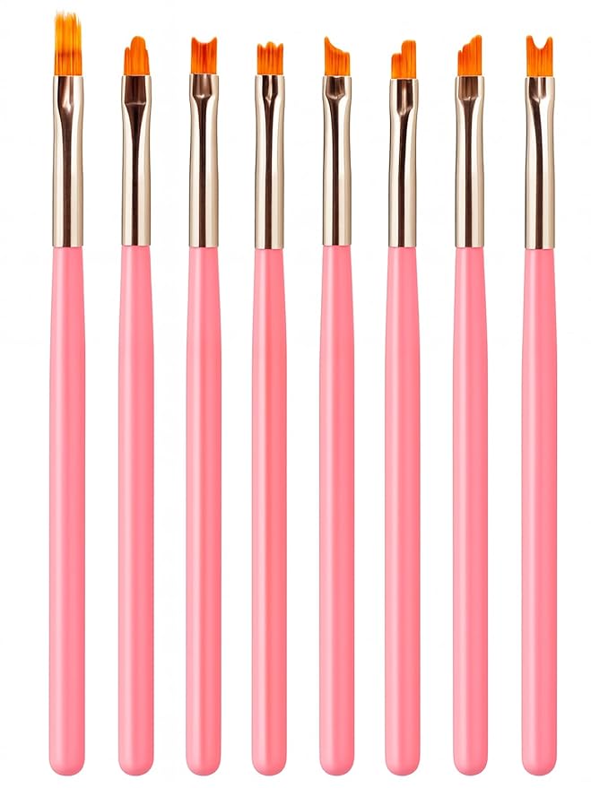 8PCS Nail Art Brushes Set, Flat and Angled Painting Brushes for Acrylic Nail Art Design, Gel Polish Application, Petal and Flower Pattern Drawing Tools for Beginners and Professionals