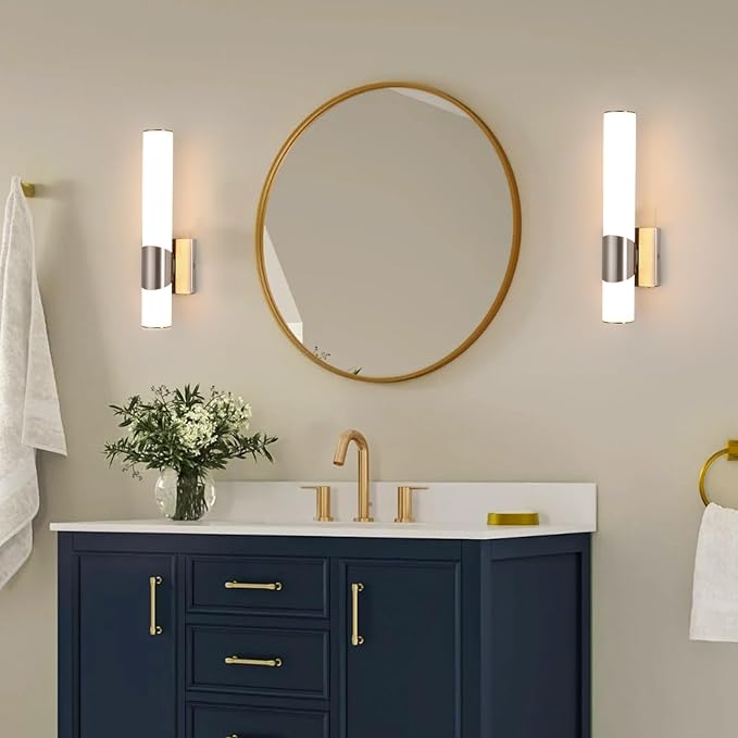 Wall Sconces Set of Two Brushed Nickel 5CCT Dimmable Bathroom Sconce with Acrylic Shade LED Hardwired Wall Light Fixtures for Bathroom Living Room Bedroom Hallway, 2 Pack