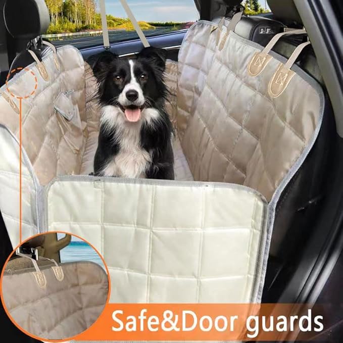 Dog Car Seat Cover for Back Seat Dog Seat Cover Hammock for Truck SUV - Waterproof Pet Car Seat Protector for Backseats,Beige Regular