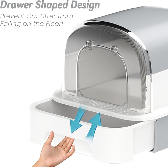 Enclosed Litter Box with Front Door Flap and Scoop, Covered Kitty Litter Box with Handle and Buckles for Portability and Privacy (Misty Gray)