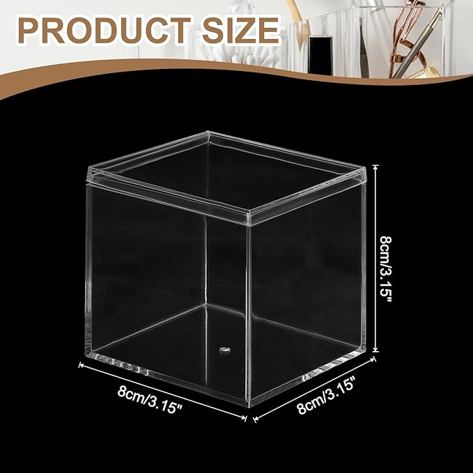Acrylic Box with Lid, 3.15 x 3.15 x 3.15 in Acrylic Display Case Plastic Square Cube Container Storage Holder Stackable Bins for Cosmetic Collectible Candy Jewelry(2 Pack, Clear)