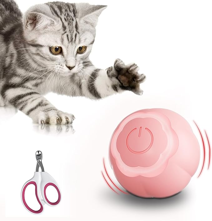 Interactive Cat Toys Ball, Wloom Cat Ball 2.0 Rolling with Nail Clippers for Bored Indoor Adult Cats, USB Rechargeable Automatic Cat Toys, Moving Ball Cat Toy for Cat/Kitten
