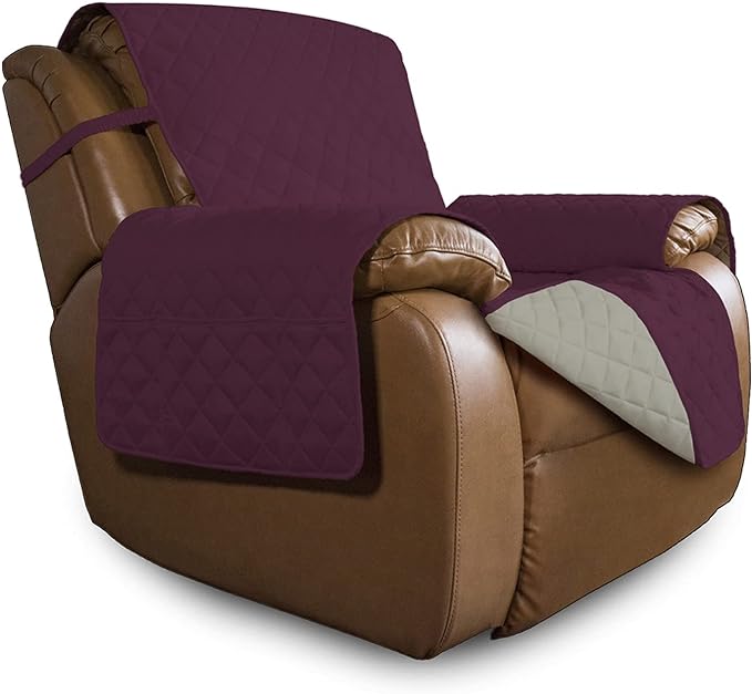 Easy-Going Oversized Recliner Cover Reversible Couch Cover Sofa Cover for Living Room Water Resistant Furniture Protector with Elastic Straps for Pets Dog (Oversized Recliner, Wine/Beige)